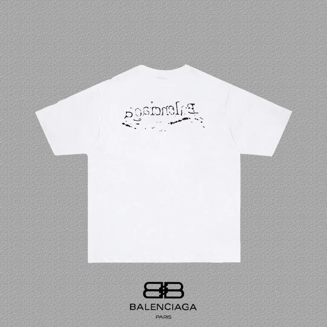 P80✨🔥 BALENCIAGA Paris lettering printed short-sleeved T-shirt, custom-woven and dyed 280g combed cotton heavyweight fabric, zero color difference in thread, perfect details, different from the current version on the market, welcome to compare, Same Style for men and women, must-sell in the picture above Color: White Black Size: 1 2 3 4